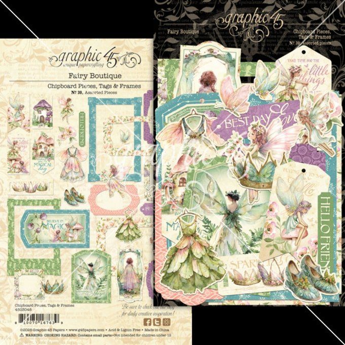 Ensemble de chipboards cartonnés, Collection Fairy boutique - Graphic 45 - Tags & frames