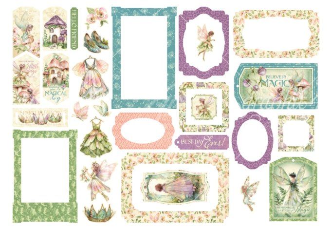 Ensemble de chipboards cartonnés, Collection Fairy boutique - Graphic 45 - Tags & frames