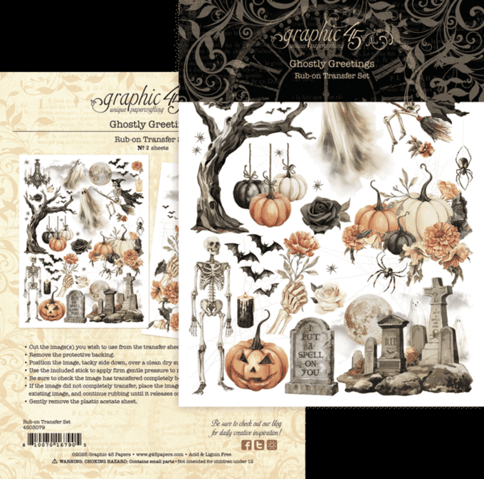Ensemble de 2 feuilles de Rub-on, Collection Ghostly greetings - Graphic 45