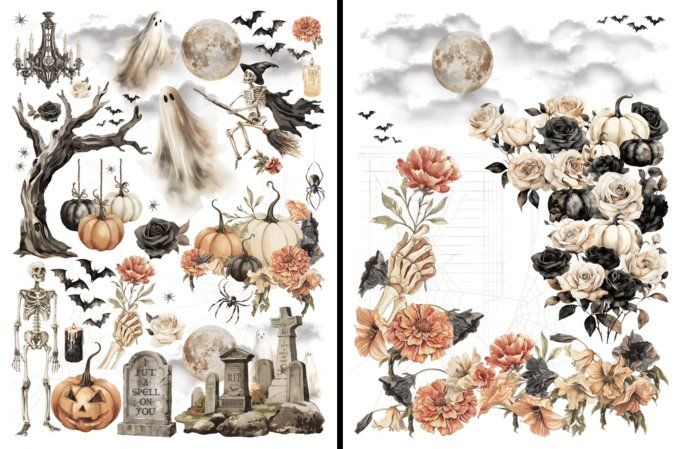 Ensemble de 2 feuilles de Rub-on, Collection Ghostly greetings - Graphic 45