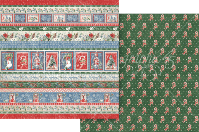 Ensemble de 24 feuilles, format 20x20cm, Collection Deck the halls - Graphic 45