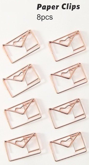 8 paper clips - couleur rose gold, forme enveloppe