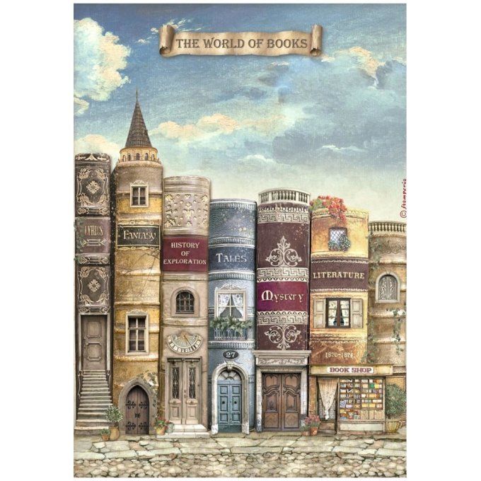 Feuille de riz, Stampéria, Format A4 - Vintage library, the world of book