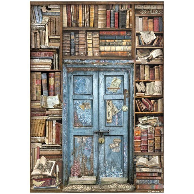 Feuille de riz, Stampéria, Format A4 - Vintage library, livres et porte