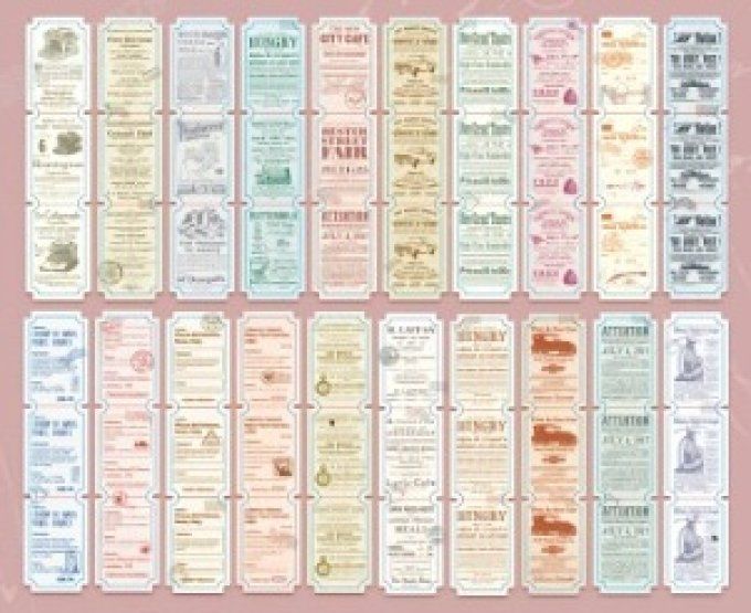 Die-cuts en forme de ticket, Recalls (40 pièces), thème : visite et voyage...