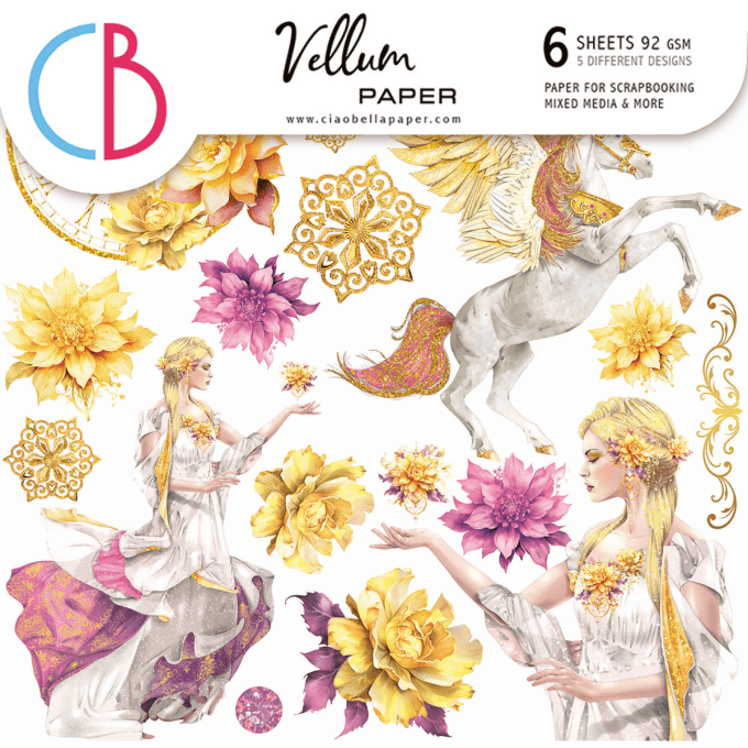 Ciao Bella, Eléments à découper en vellum - collection Ethereal, 15x15cm-6 feuilles, 92gsm