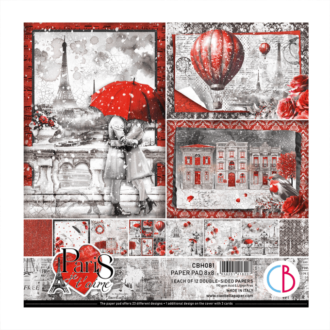 Ciao Bella, collection Paris je t'aime, 20x20cm - 12 feuilles - 190gsm