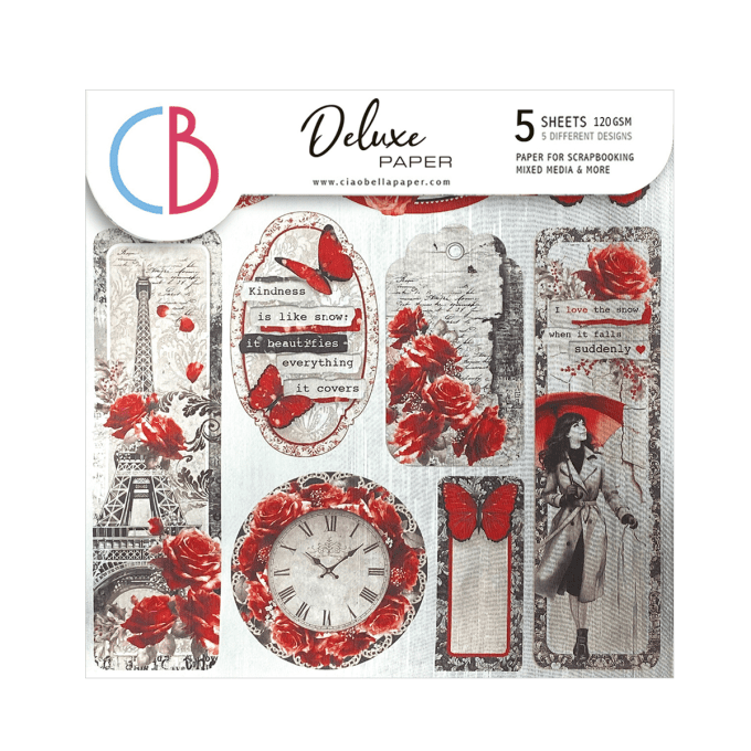 Deluxe paper Ciao Bella, Paris je t'aime,  15x15cm - 5 feuilles - 92gsm