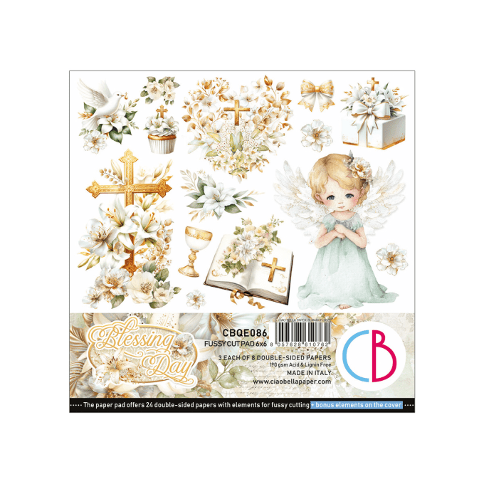 Ciao Bella, Blessing day, Format 15x15cm, 24 feuilles, 190gsm (éléments à découper) 