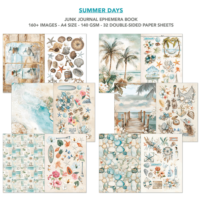 Ciao bella - Ephemera book, Summer days , format A4 - 32 feuilles de papier recto verso 