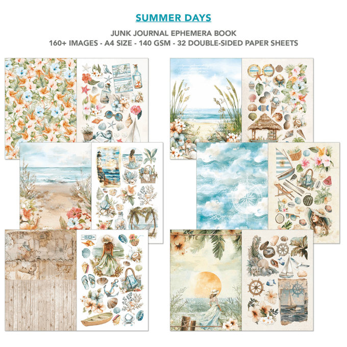 Ciao bella - Ephemera book, Summer days , format A4 - 32 feuilles de papier recto verso 