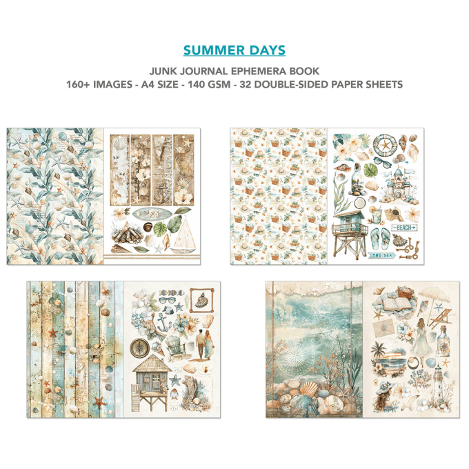 Ciao bella - Ephemera book, Summer days , format A4 - 32 feuilles de papier recto verso 