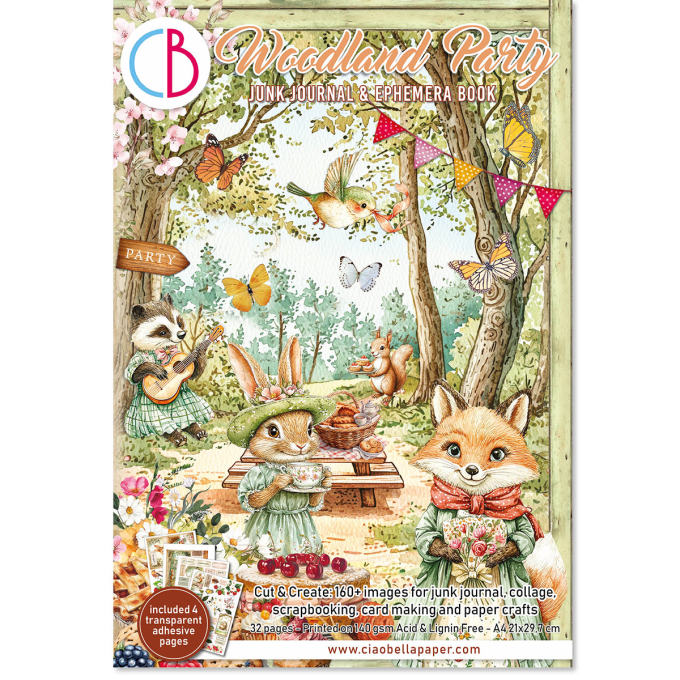 Ciao bella - Ephemera book, Woodland party , format A4 - 32 feuilles de papier recto verso