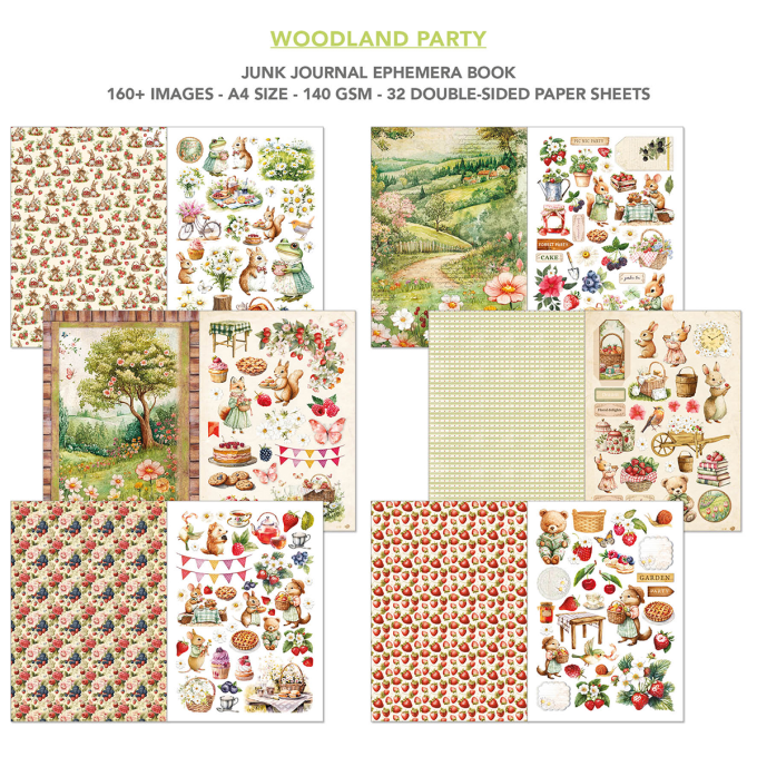 Ciao bella - Ephemera book, Woodland party , format A4 - 32 feuilles de papier recto verso