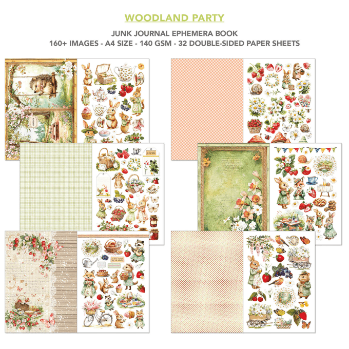 Ciao bella - Ephemera book, Woodland party , format A4 - 32 feuilles de papier recto verso