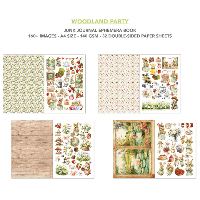 Ciao bella - Ephemera book, Woodland party , format A4 - 32 feuilles de papier recto verso