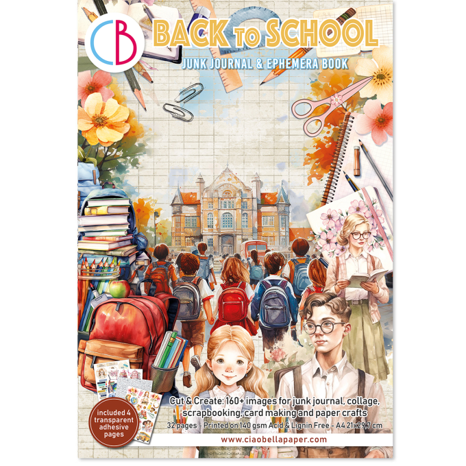 Ciao bella - Ephemera book, Back to school, format A4 - 32 feuilles de papier recto verso 