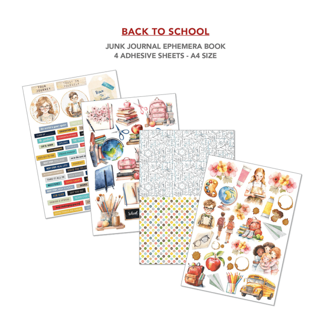 Ciao bella - Ephemera book, Back to school, format A4 - 32 feuilles de papier recto verso 
