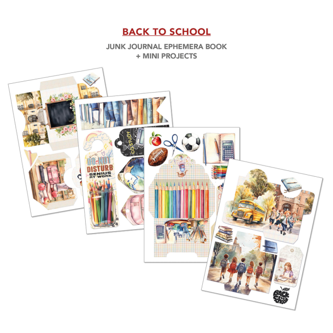 Ciao bella - Ephemera book, Back to school, format A4 - 32 feuilles de papier recto verso 