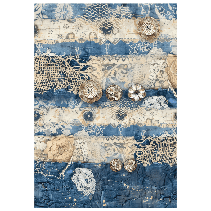 Ciao Bella- 4 feuilles de papier de riz , Format A4 - Urban blue demin