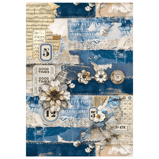 Ciao Bella- 4 feuilles de papier de riz , Format A4 - Urban blue demin
