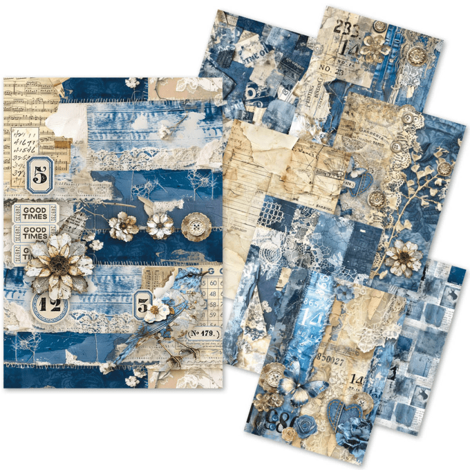 Ciao Bella - Craftmix Urban blue mixed, format A5, 8 feuilles (4 papiers de soie/4 feuilles vellum)