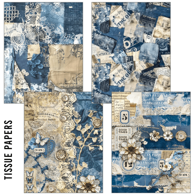 Ciao Bella - Craftmix Urban blue mixed, format A5, 8 feuilles (4 papiers de soie/4 feuilles vellum)