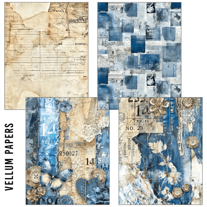 Ciao Bella - Craftmix Urban blue mixed, format A5, 8 feuilles (4 papiers de soie/4 feuilles vellum)