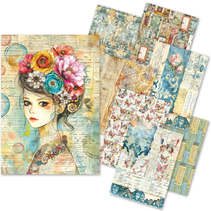 Ciao Bella - Craftmix Quintessential, format A5, 8 feuilles (4 papiers de soie/4 feuilles vellum) 
