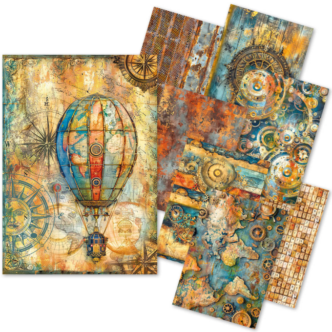 Ciao Bella - Craftmix Past time Mixed, format A5, 8 feuilles (4 papiers de soie/4 feuilles vellum