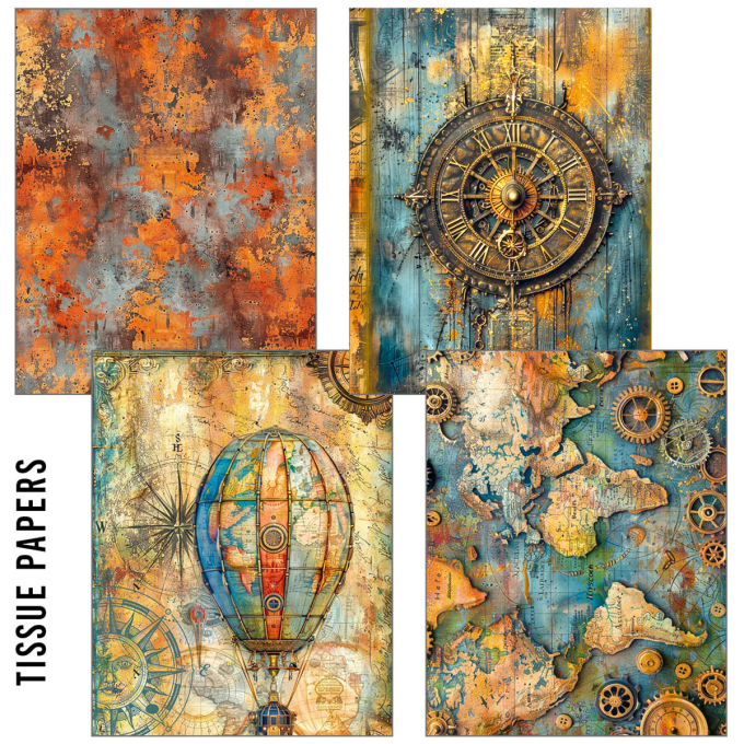 Ciao Bella - Craftmix Past time Mixed, format A5, 8 feuilles (4 papiers de soie/4 feuilles vellum