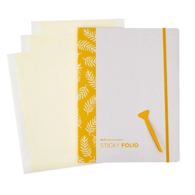 WRMK, Sticky folio - 3 feuilles adhésives, ranger dans un "classeur" + 1 outil de pression (jaune)