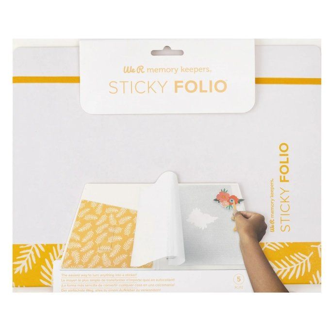 WRMK, Sticky folio - 3 feuilles adhésives, ranger dans un "classeur" + 1 outil de pression (jaune)