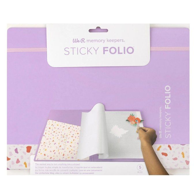 WRMK, Sticky folio - 3 feuilles adhésives, ranger dans un "classeur" + 1 outil de pression (lilas)