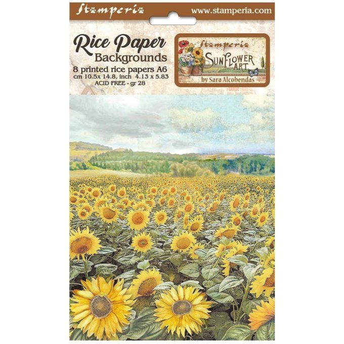 8 Feuilles de riz, Stampéria, Format A6 (10.5x14.8cm) - Sunflower Art