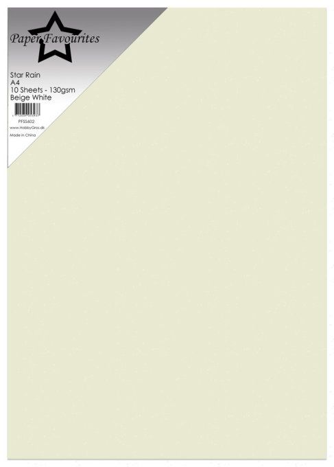10 feuilles format A4,Paper Favourites, star rain, 130gsm,couleur : Beige white légèrement pailleté