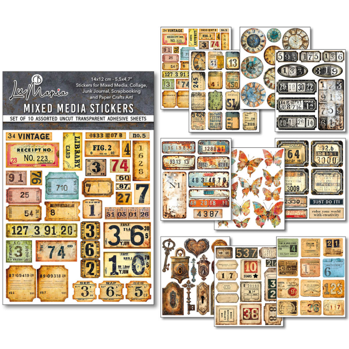 Ciao Bella - Lot de 10 feuilles de dimension 14x12cm - Grungy tags (stickers)