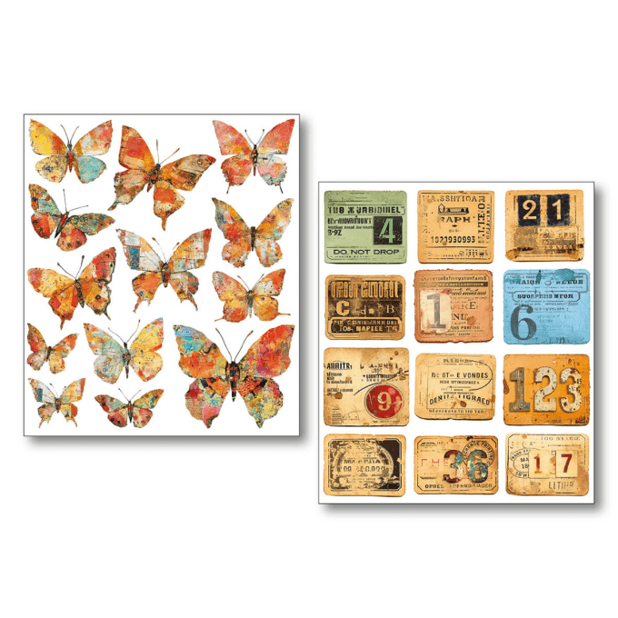 Ciao Bella - Lot de 10 feuilles de dimension 14x12cm - Grungy tags (stickers)