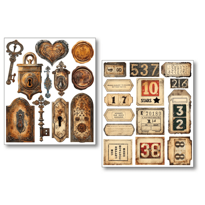 Ciao Bella - Lot de 10 feuilles de dimension 14x12cm - Grungy tags (stickers)