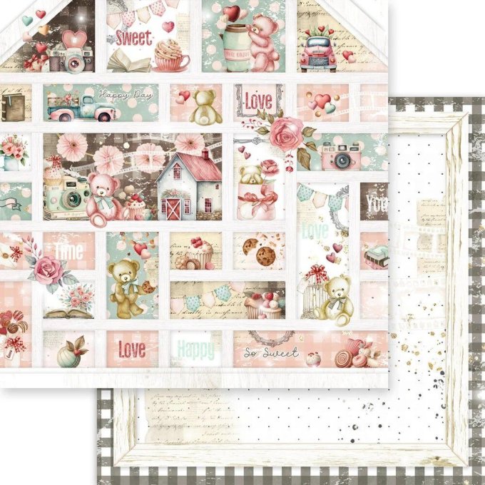 Ensemble de 18 feuilles, format 20x20cm, Memory-Place, Beary sweet - motif recto verso