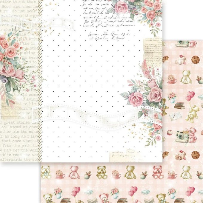 Ensemble de 18 feuilles, format 20x20cm, Memory-Place, Beary sweet - motif recto verso