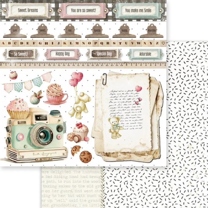 Ensemble de 18 feuilles, format 20x20cm, Memory-Place, Beary sweet - motif recto verso