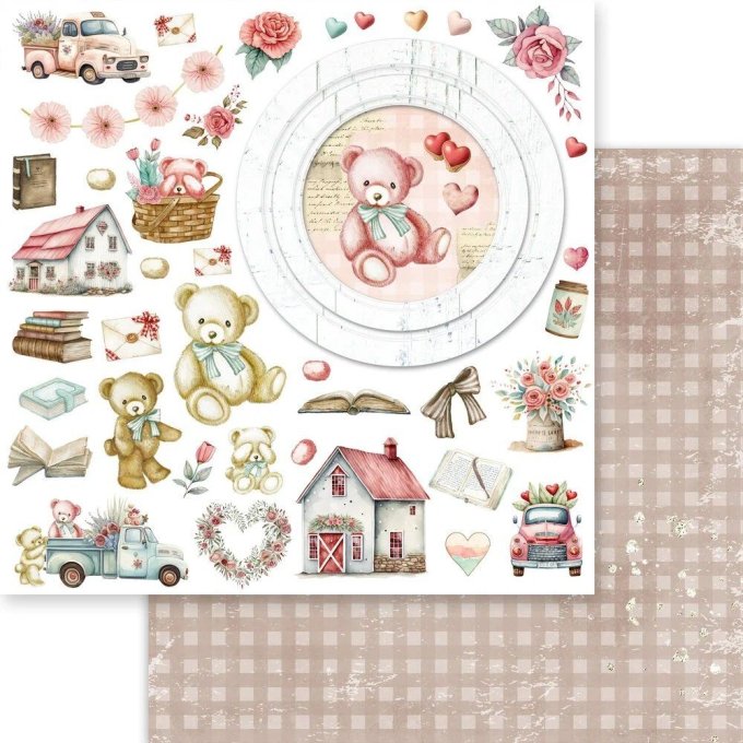 Ensemble de 18 feuilles, format 20x20cm, Memory-Place, Beary sweet - motif recto verso