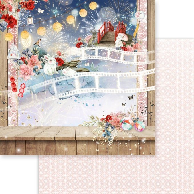 Ensemble de 12 feuilles, format 30x30cm, Memory-Place, Moon bunny, Celebration - motif recto verso