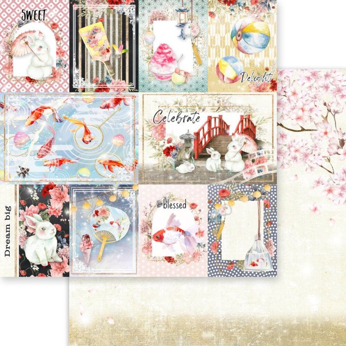 Ensemble de 12 feuilles, format 30x30cm, Memory-Place, Moon bunny, Celebration - motif recto verso