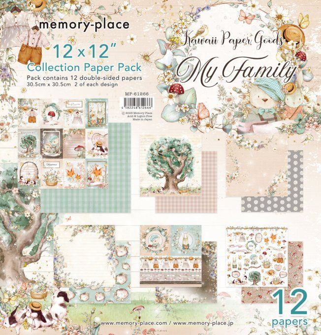 12 feuilles, 30x30cm, Memory place, My Family - motif recto verso