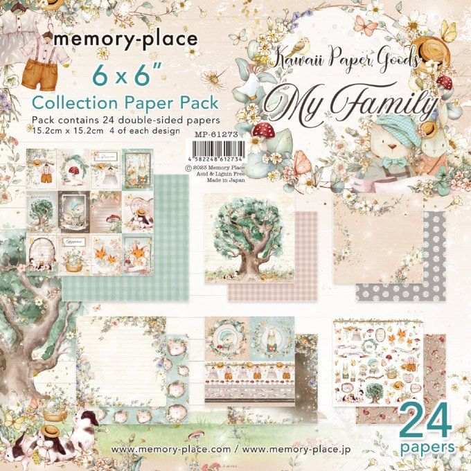 24 feuilles, 15x15cm, Memory place, My Family - motif recto verso 