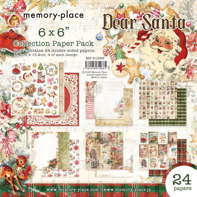 Ensemble de 24 feuilles, format 15x15cm, Memory-Place, Dear Santa - motif recto verso