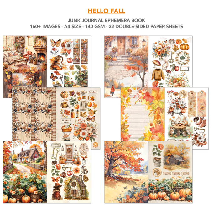 Ciao bella - Ephemera book, Hello Fall , format A4 - 32 feuilles de papier recto verso