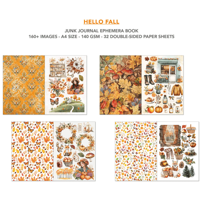 Ciao bella - Ephemera book, Hello Fall , format A4 - 32 feuilles de papier recto verso